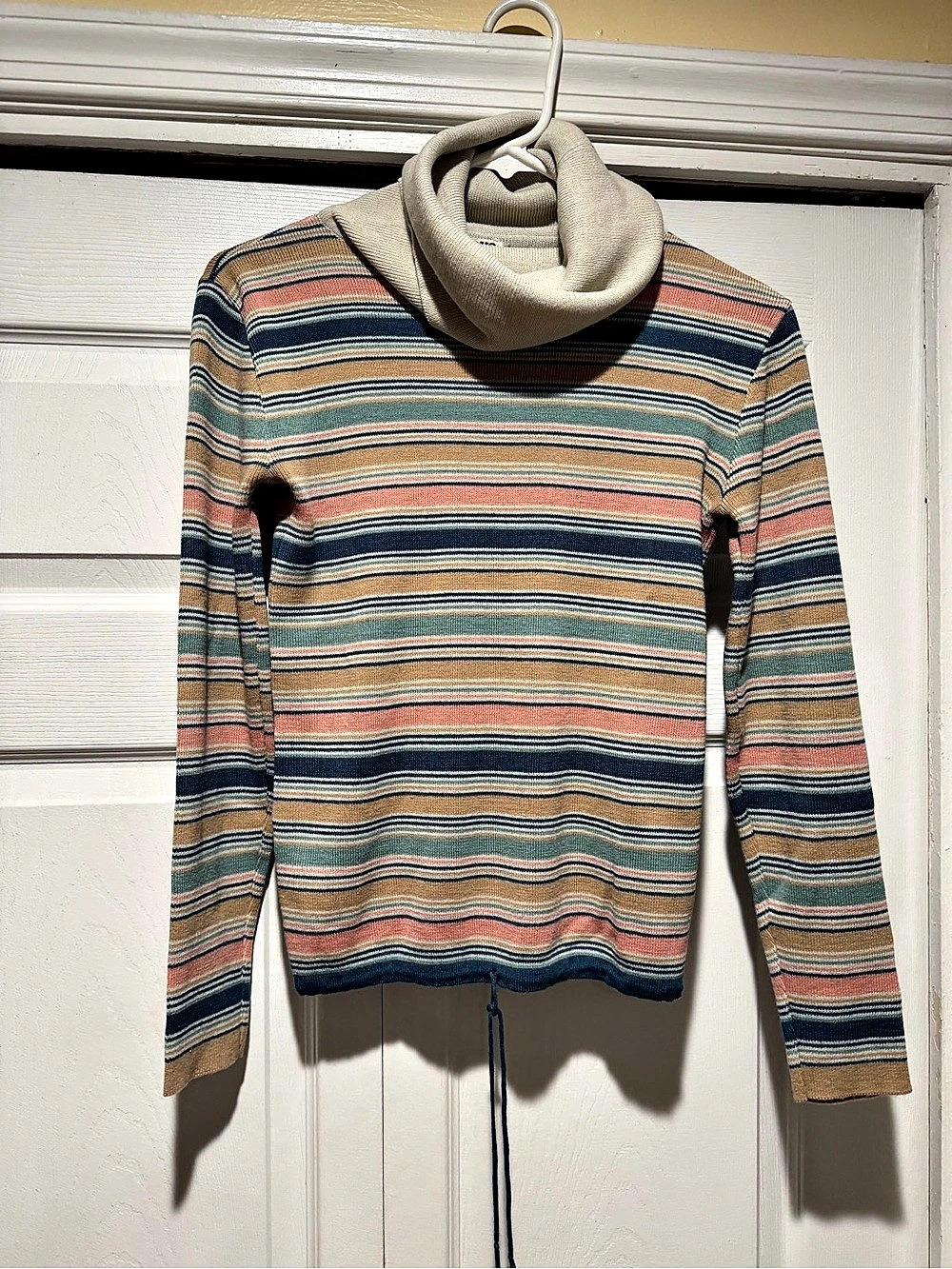 Vintage 80s Striped Cowl Neck Sweater in Size Medium